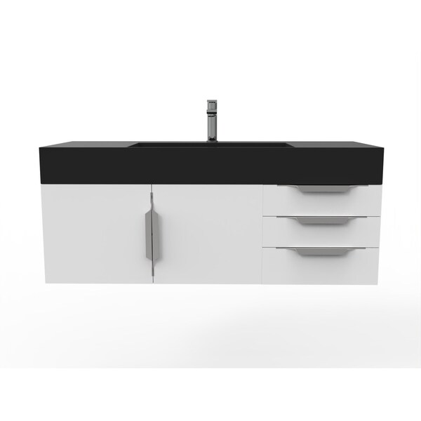 Castello Usa Amazon 48" Wall Mounted White Vanity With Black Top And Chrome Handles CB-MC-48W-CHR-2056-BL - main